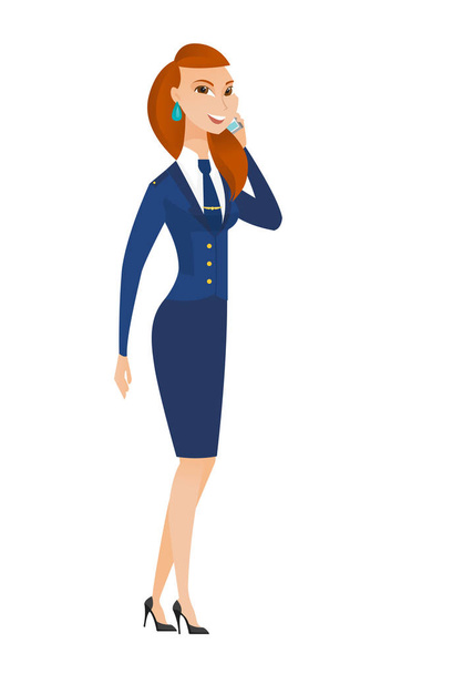 Stewardess talking on a mobile phone. - Vector, Image