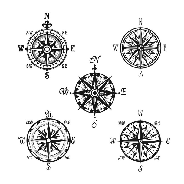 Navigationsvektorsymbole für den maritimen oder nautischen Kompass - Vektor, Bild