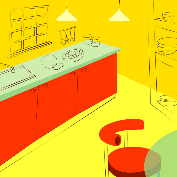 εσωτερικό κουζινών, σχέδιο κουζινών και τα γραφεία - Διάνυσμα, εικόνα