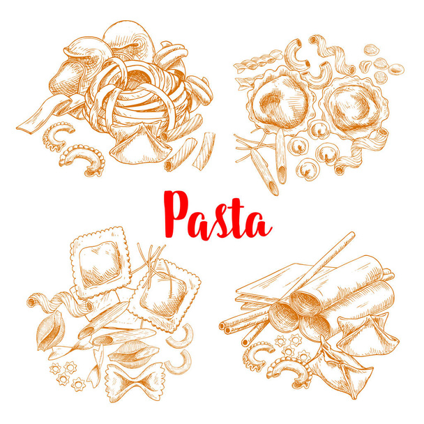Pasta of Italiaanse macaroni vector schets poster - Vector, afbeelding