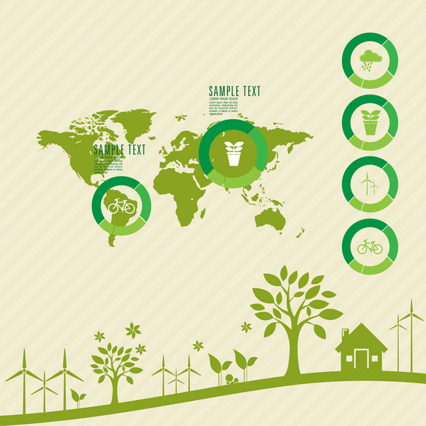 Ecologische en Red de wereld groen - Vector, afbeelding