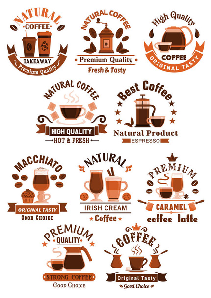 Καφέ ανυσματικά εικονίδια για καφετέρια ή καφέ - Διάνυσμα, εικόνα