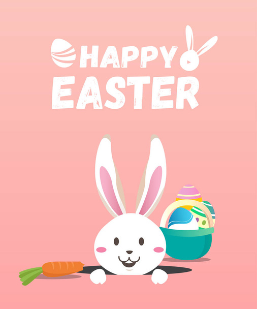 Happy easter day with white Easter rabbit. - Vector, afbeelding