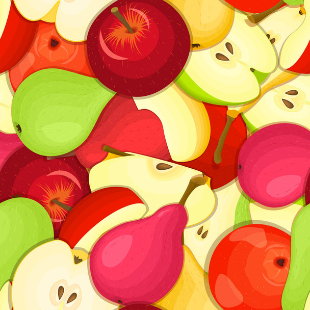 Ripe juicy pear apple seamless background. Vector card illustration. - Vetor, Imagem