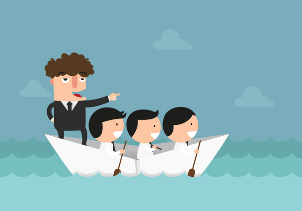 Les hommes d'affaires ramant le bateau, le travail d'équipe, le succès, le leadership conce
 - Vecteur, image