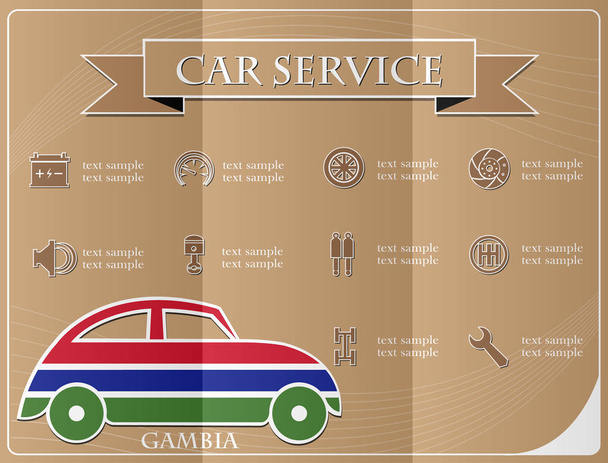 Serviço de carro, feito a partir da bandeira da Gâmbia, ilustração vetorial
 - Vetor, Imagem