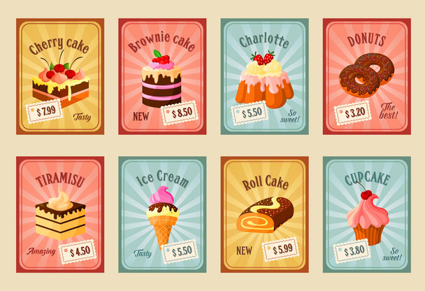 Vektor ár kártyák beállítása pékség dessets - Vektor, kép