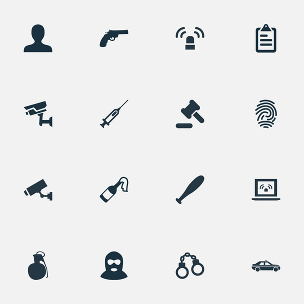 Vector Illustration Set Of Simple Fault Icons. Elements Checklist, Lock, Thief And Other Synonyms Judicial, Tribunal And Hammer. - Vector, Image