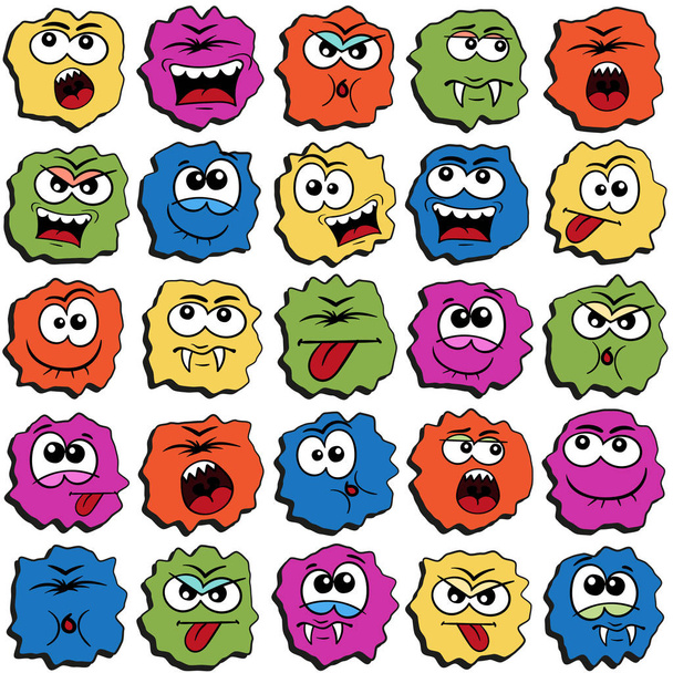 Szivárvány emoji arcok, vektor készlet vagy mintával - Vektor, kép