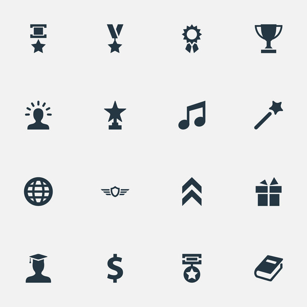 Vector Illustration Set Of Simple Champ Icons. Elements Award, Melody, Guard And Other Synonyms Reward, Miracle And Shield. - Vector, Image