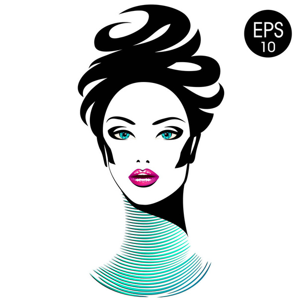 Vector Woman with chic lips and long neck. Beauty Girl Portrait - Vector, Image