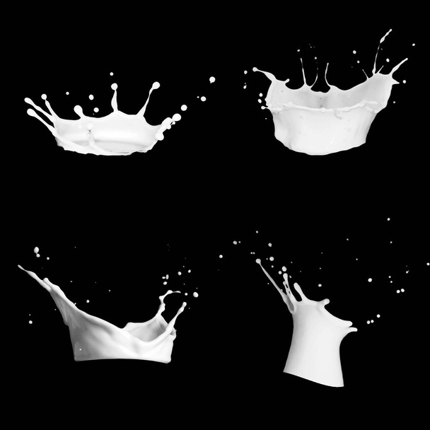 Leche salpicadura vector ilustración aislada en negro. Ilustración 3d. Corona de leche realista con gota. ilustración vectorial, creado por la herramienta de malla
 - Foto, imagen