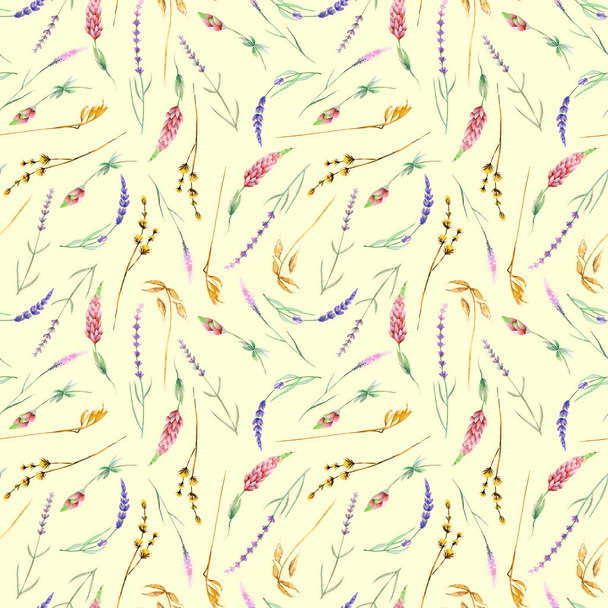 Naadloze patroon met gele droog wilde bloemen - Foto, afbeelding