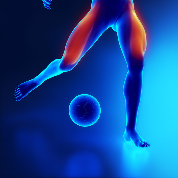 Sporstman stressaantunut jalka lihas quadriceps
 - Valokuva, kuva