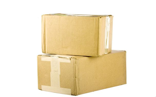 Pile of closed cardboard boxes on white background - Foto, Bild