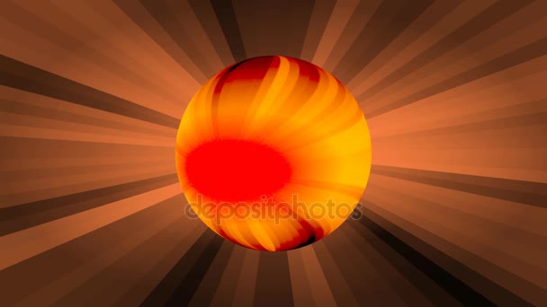 Plasma oranje gebied op stralen achtergrond, desintegratie van de bal van vuur tot deeltjes, de geboorte van de nieuwe sterren. Fantasie video met astronomische thema - Video