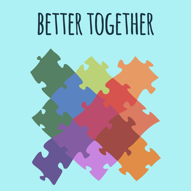 Jobb együtt logo tervezés készült puzzle vektor színes illusztráció - Vektor, kép
