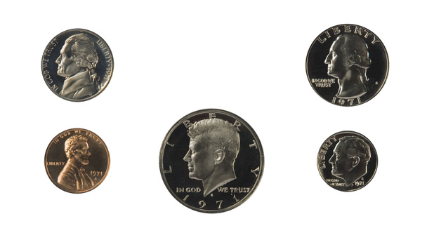 1971 minket érmék bizonyítja, elszigetelt fehér szett - Fotó, kép