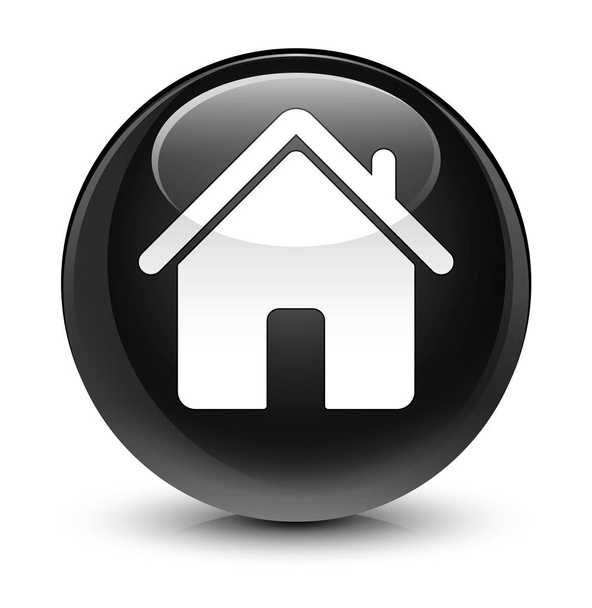 Ikonę domu szklisty czarny okrągły przycisk - Zdjęcie, obraz