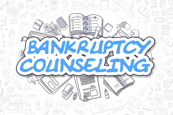 Консультування з питань банкрутства Doodle Blue Word. бізнес концепції
. - Фото, зображення