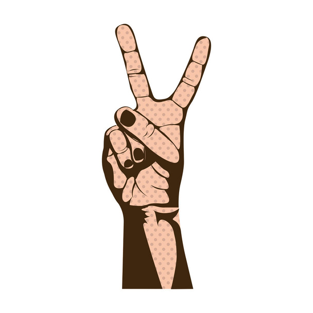 χέρι χρώμα δέρματος σιλουέτα με δύο δάχτυλα το σύμβολο - Διάνυσμα, εικόνα