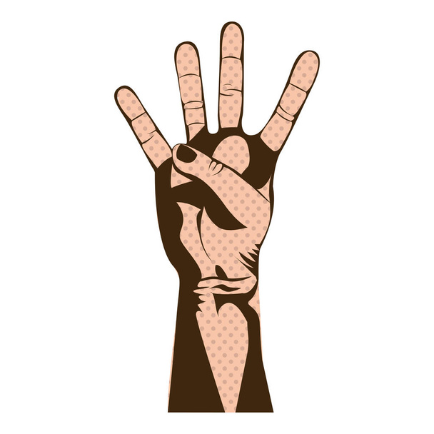 silhouet huid kleur hand met vier vingers symbool - Vector, afbeelding
