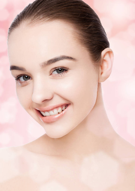 Beautiful woman with cute smile natural makeup spa - Photo, image