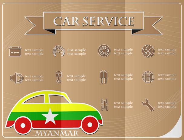 Serviço de carro, feito a partir da bandeira de Mianmar, ilustração vetorial
 - Vetor, Imagem