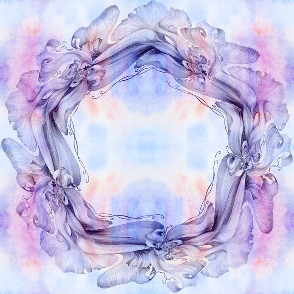 Fowers. Fondo de pantalla abstracto con motivos florales. Corona de flores decorativas
. - Foto, Imagen
