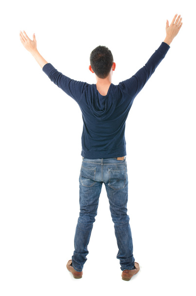 ασιατικό άτομο πίσω με υψωμένα τα χέρια - Φωτογραφία, εικόνα