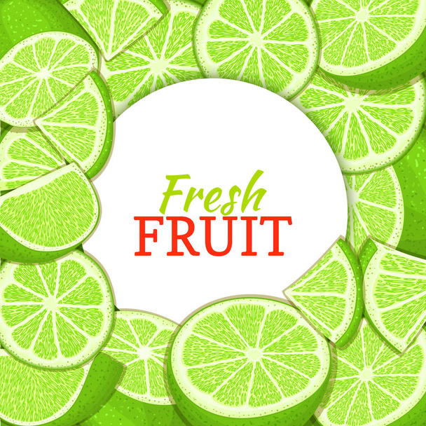 Round white label on ripe lime background. Vector card illustration. - Vector, Image