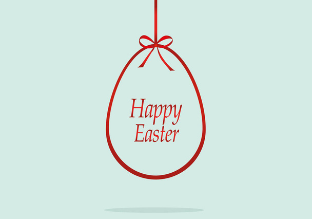 Easter ribbon egg. Red bow. Greeting card or invitation for a holiday - Vetor, Imagem
