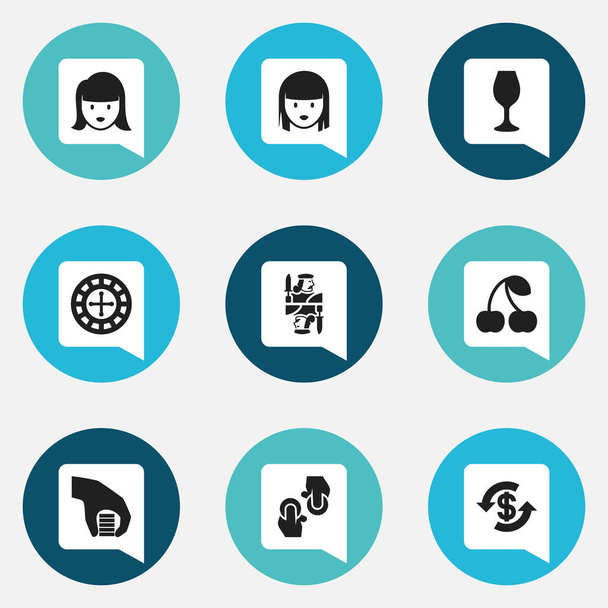 Ensemble de 9 icônes d'affaires modifiables. Comprend des symboles tels que l'échange, visage féminin, vin et plus. Peut être utilisé pour le Web, mobile, interface utilisateur et infographie
. - Vecteur, image