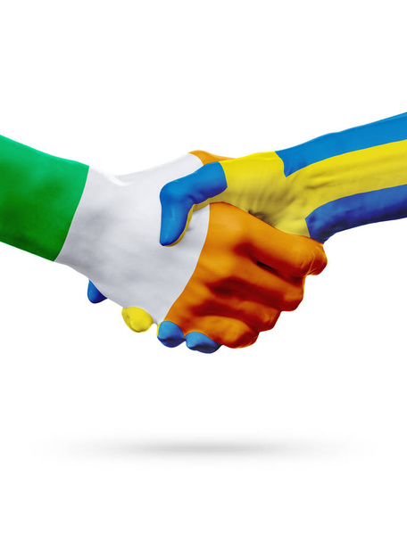 Flags Ireland, Sweden countries, partnership friendship handshake concept. - Fotoğraf, Görsel