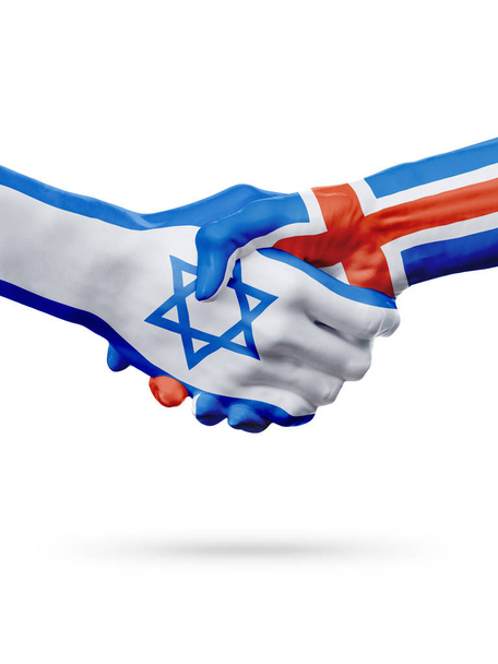 Flags Israel, Iceland countries, partnership friendship handshake concept. - Foto, afbeelding