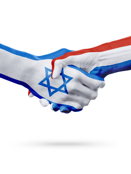 Flags Israel, Netherlands countries, partnership friendship handshake concept. - Foto, afbeelding