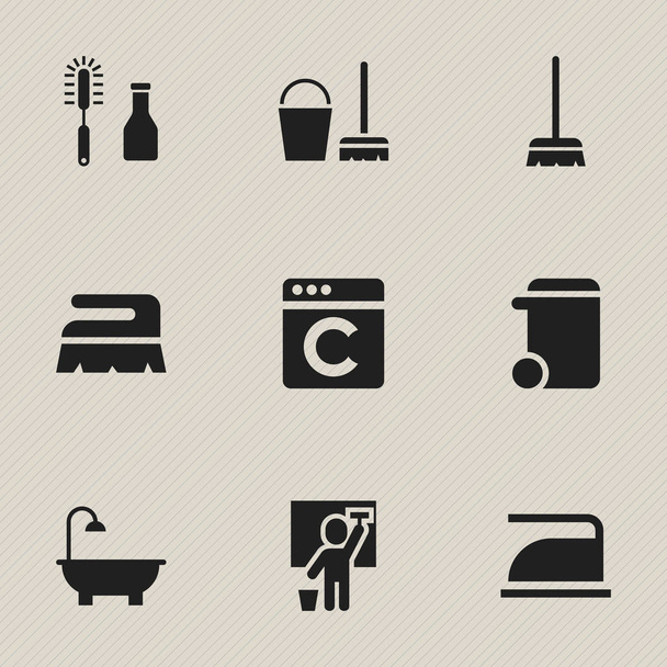 Set van 9 bewerkbare Cleanup iconen. Bevat symbolen zoals Sweep, schoonmaken van de Man, badkamer en meer. Kan worden gebruikt voor Web, Mobile, Ui en Infographic Design. - Vector, afbeelding