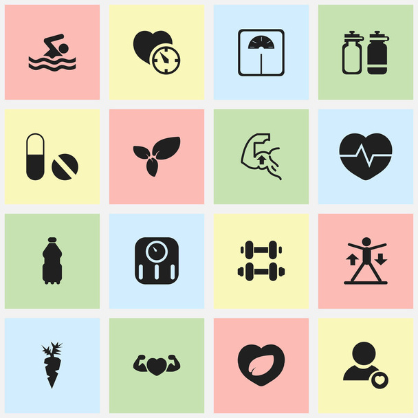 Set van 16 bewerkbare Training iconen. Bevat symbolen zoals spier, profiel, Root groente en meer. Kan worden gebruikt voor Web, Mobile, Ui en Infographic Design. - Vector, afbeelding