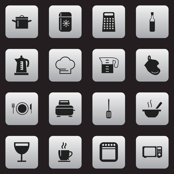 Set Of 16 Editable Cook Icons. Includes Symbols Such As Toaster, Beer, Potholder And More. Can Be Used For Web, Mobile, UI And Infographic Design. - Vector, Image