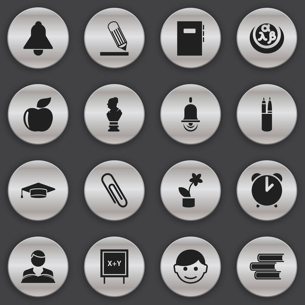 Set Of 16 Editable Graduation Icons. Includes Symbols Such As Alarm Bell, Studying Boy, Pen Case And More. Can Be Used For Web, Mobile, UI And Infographic Design. - Vector, Image