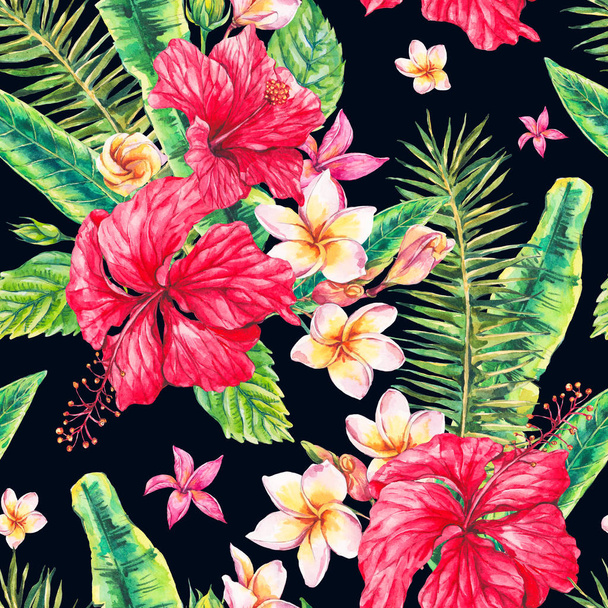 水彩ヴィンテージ花熱帯シームレス パターン - 写真・画像