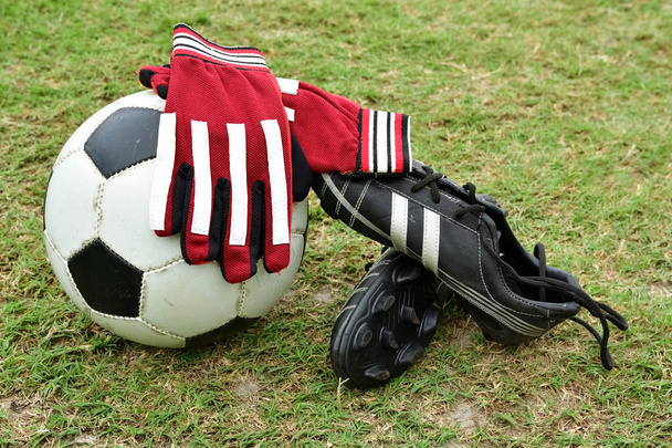 football equipment on field - Photo, Image