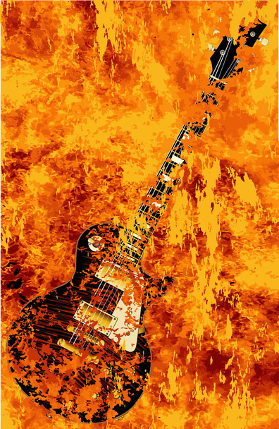 Brennende schwarze Rockgitarre - Vektor, Bild