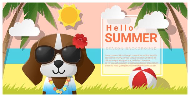 Ahoj léto pozadí s psa nosit sluneční brýle, vektor, ilustrace - Vektor, obrázek