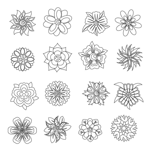 Different flowers icons set, outline style - Wektor, obraz