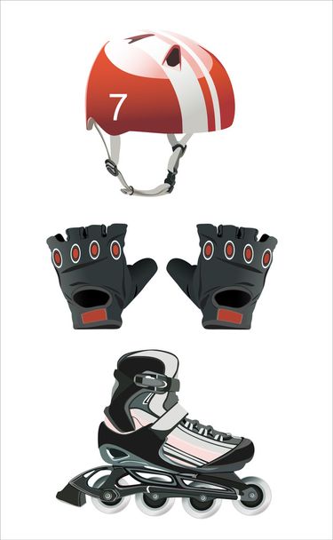 Illustration of roller skating equipment - roller skates, gloves, helmet, - Vector, Image