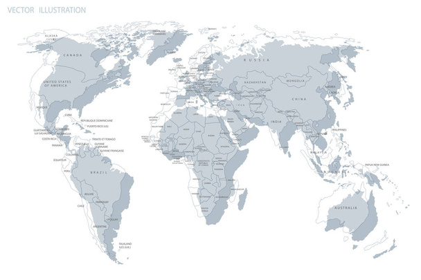 Political map of the world. Gray world map-countries. Illustration - Photo, Image