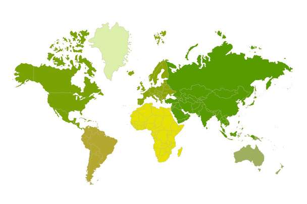 Politieke kaart van de wereld. Groene wereldkaart op witte achtergrond. Illustratie. - Foto, afbeelding
