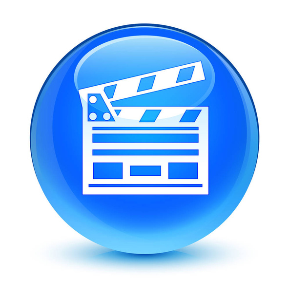Kino klip ikona szklisty cyan niebieski okrągły przycisk - Zdjęcie, obraz