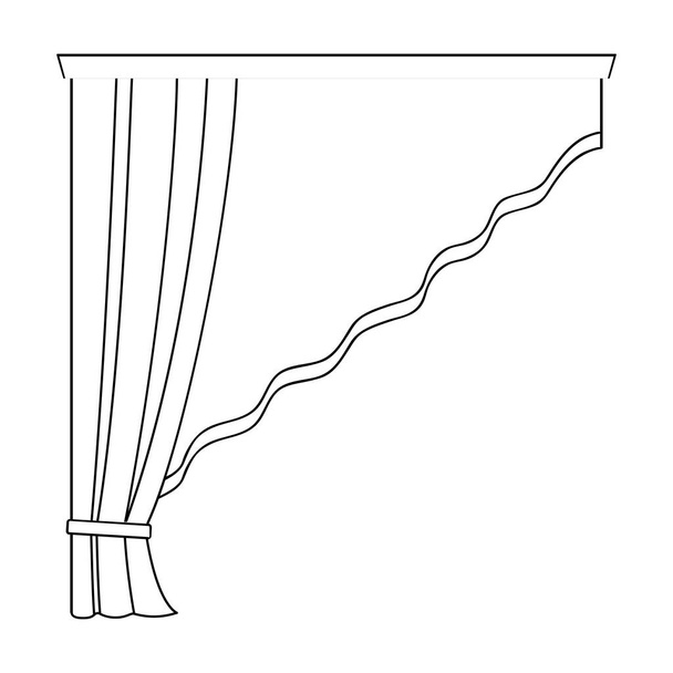 Vorhänge mit Gardinen auf dem Gesims. Vorhänge einzelnes Symbol in Umriss Stil Vektor Symbol Stock Illustration Web. - Vektor, Bild
